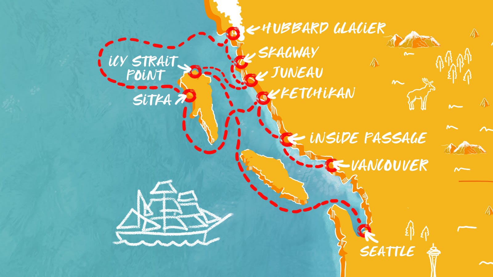 Map of Alaska Awe from Vancouver to Seattle itinerary